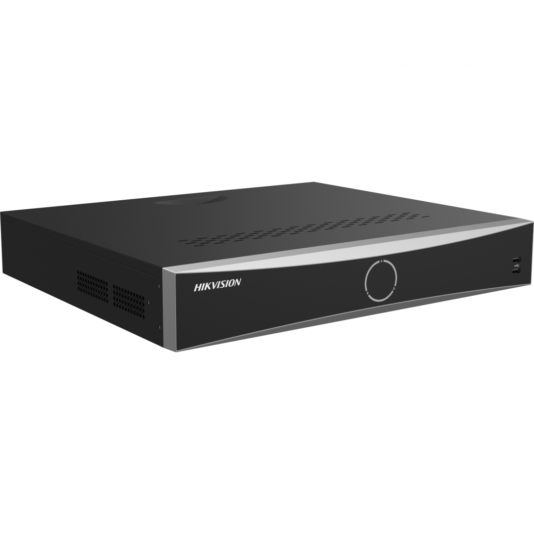 NVR Hikvision 32 canale AcuSearch DS-7732NXI-K4(E); Enable AI by NVR: 16-ch@1080p (2 MP, 30 fps) / Disable AI by NVR: 20-ch@1080p (2 MP, 30 fps), H.265, H.265+, H.264, H.264+, iesiri: HDMI (4K)/VGA independente, 4x SATA max 16TB pe HDD, AI by NVR: Facial recognition, perimeter protection, motion - imagine 3