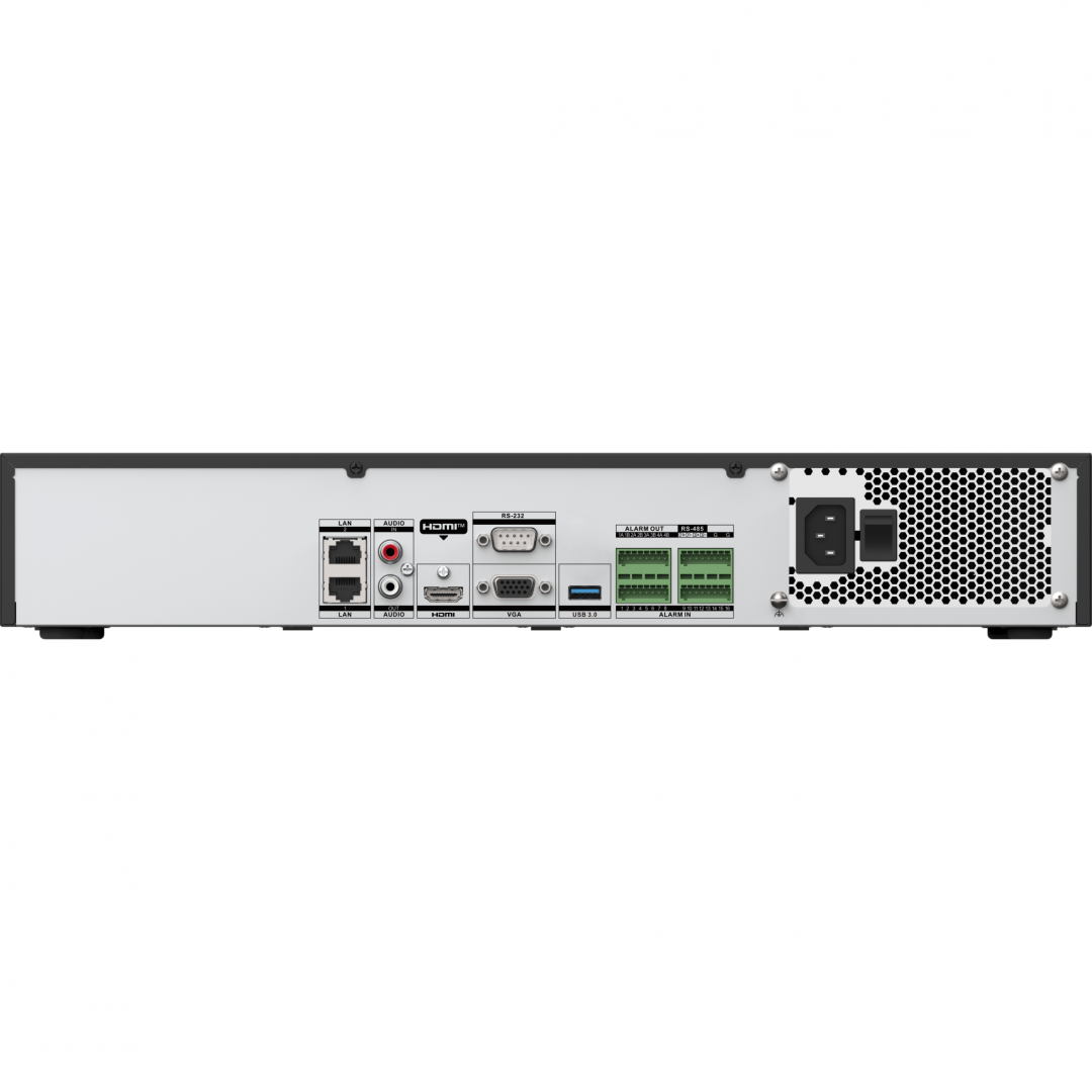 NVR Hikvision 32 canale AcuSearch DS-7732NXI-K4(E); Enable AI by NVR: 16-ch@1080p (2 MP, 30 fps) / Disable AI by NVR: 20-ch@1080p (2 MP, 30 fps), H.265, H.265+, H.264, H.264+, iesiri: HDMI (4K)/VGA independente, 4x SATA max 16TB pe HDD, AI by NVR: Facial recognition, perimeter protection, motion - imagine 4
