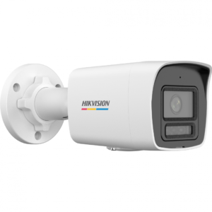Cameră de supraveghere Hikvision IP Bullet 2 MP; Senzor: 1/2.8" Progressive Scan CMOS, lentilă fixă: 2.8 mm (unghi de vizualizare: 106°), tehnologie WDR: 120 dB WDR, ieșiri video: 1 RJ45 10M/100M, iluminator nocturn: Smart Hybrid Light (IR/Lumină Albă) până la 30m, microfon încorporat: da, detecție