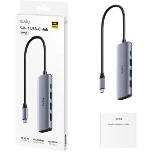 Hub USB CUDY 5-IN-1 USB Hub, USB-C, 5 porturi, HDMI, Argintiu
