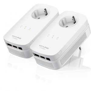Tp-link AV1200 3-Port Gigabit Passthrough Powerline Starter Kit, 1200Mbps Powerline Datarate, Line-Neutral/Line-Ground 2*2 MIMO, 3 Gigabit Ethernet ports, HomePlug AV2, Green Powerline, Plug and Play, Twin Pack